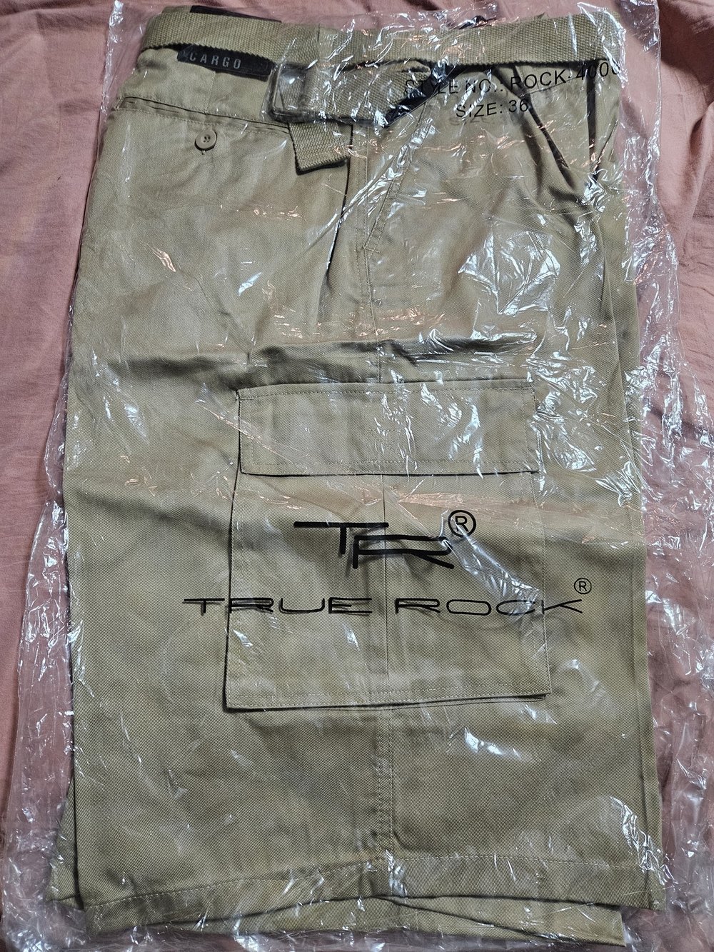 New TRUE ROCK Men’s Khaki Cargo Shorts with Belt Sz 36